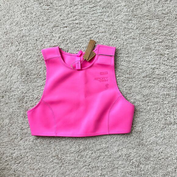 NWT SKIMS SCUBA SWIM SPORT HIGH NECK TOP IN TAFFY PINK SIZE LARGE - Picture 4 of 6